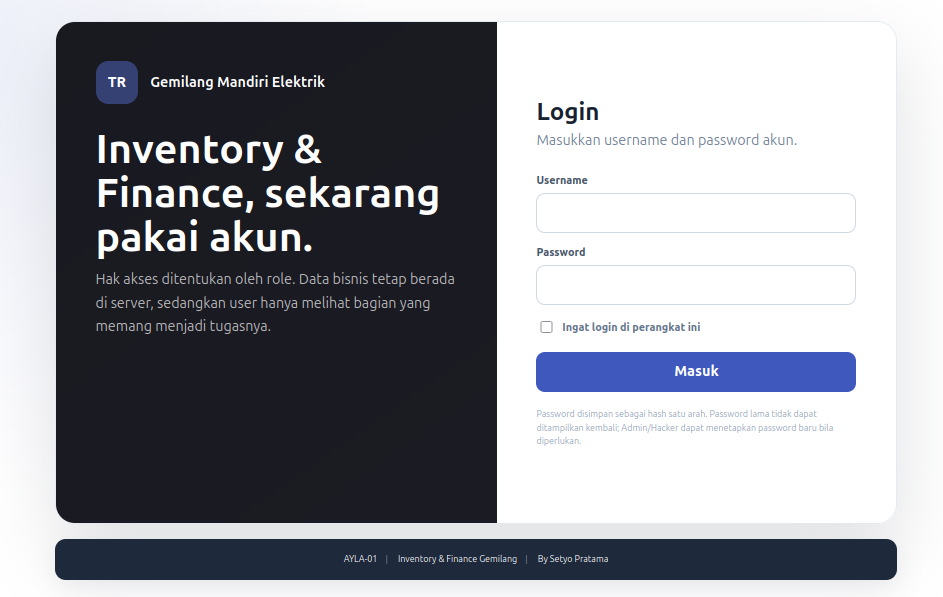 Tampilan TrackerProductR Inventory Management System